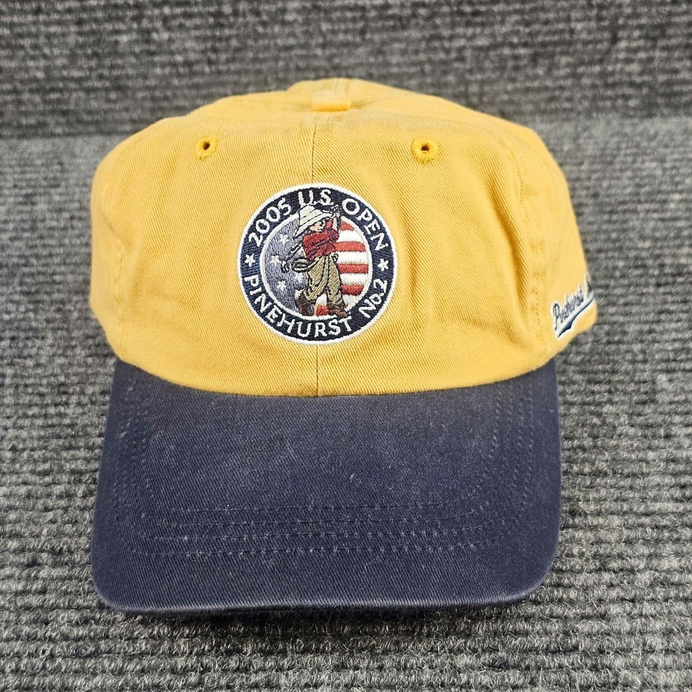 Vintage US Open Hat Cap Strap Back Mens Yellow USGA Golf 2005 Pinehurst No. 2